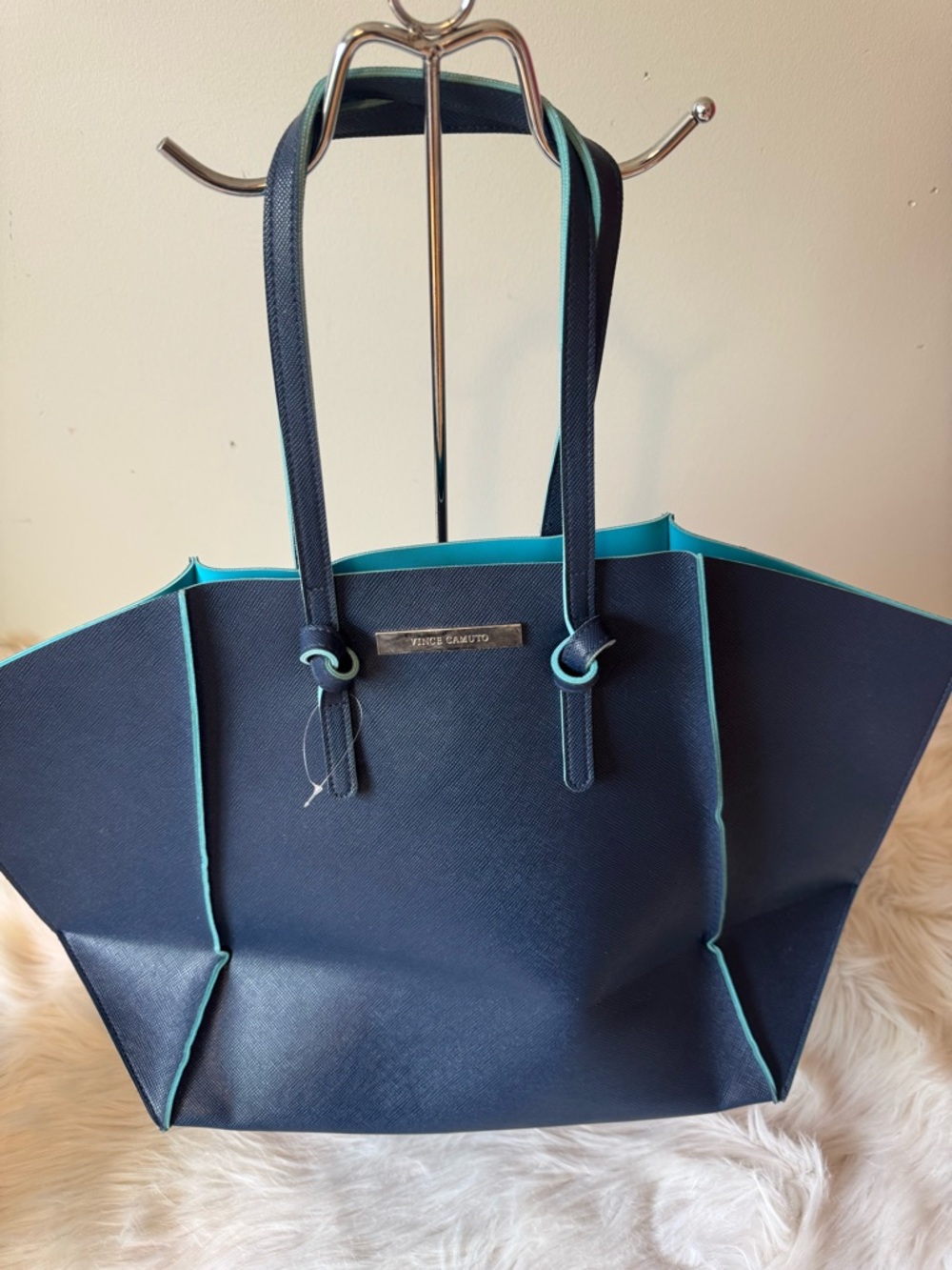 Vince Camuto Navy Tote with Turquoise Trim